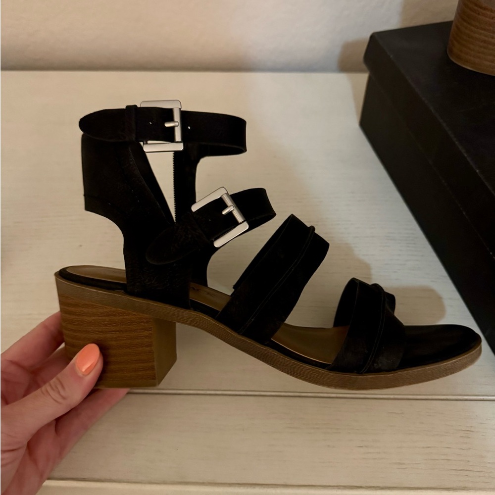 Black Strappy Block Heel Sandals